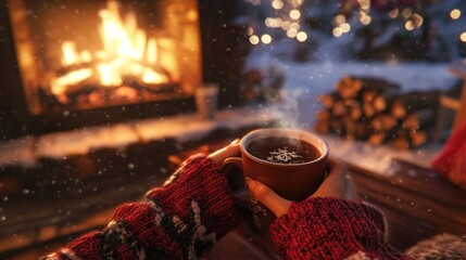 Warm Winter Drink by the Fireplace