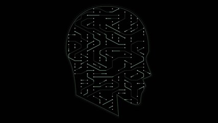 silhouette of a person s head is surrounded by a circuit board