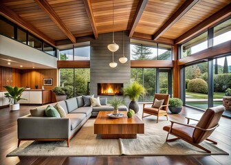 Fototapeta premium Mid-Century Modern Marvel: Clean lines, organic forms, warm woods, muted colors, minimalist