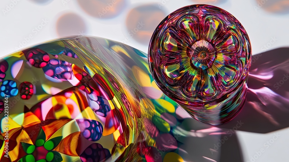 Poster abstract berry glass reflecting vibrant colors and patterns on a surface