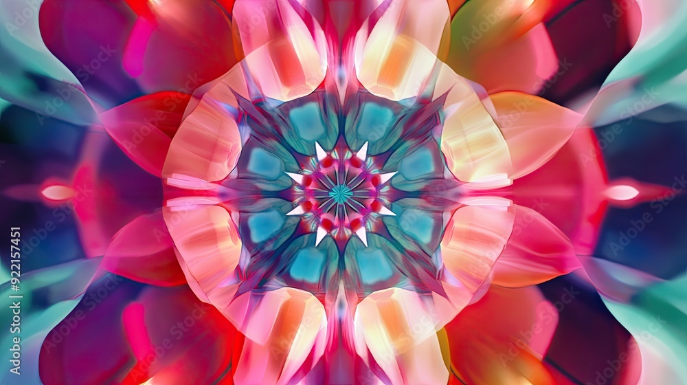 Poster vibrant abstract kaleidoscope pattern showcasing intricate designs and colorful swirls
