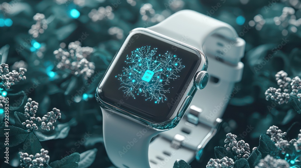 Aufkleber personalized technology integration: glowing ai-powered digital assistant on smartwatch, generative 