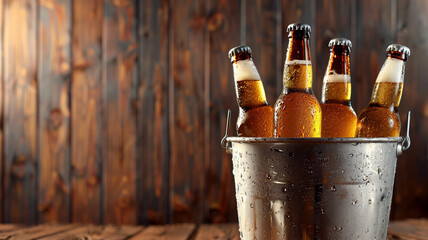 Cold bottles of beer in the bucket