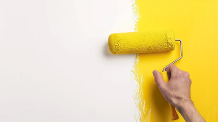 Obraz premium Hand painting a yellow wall with a roller