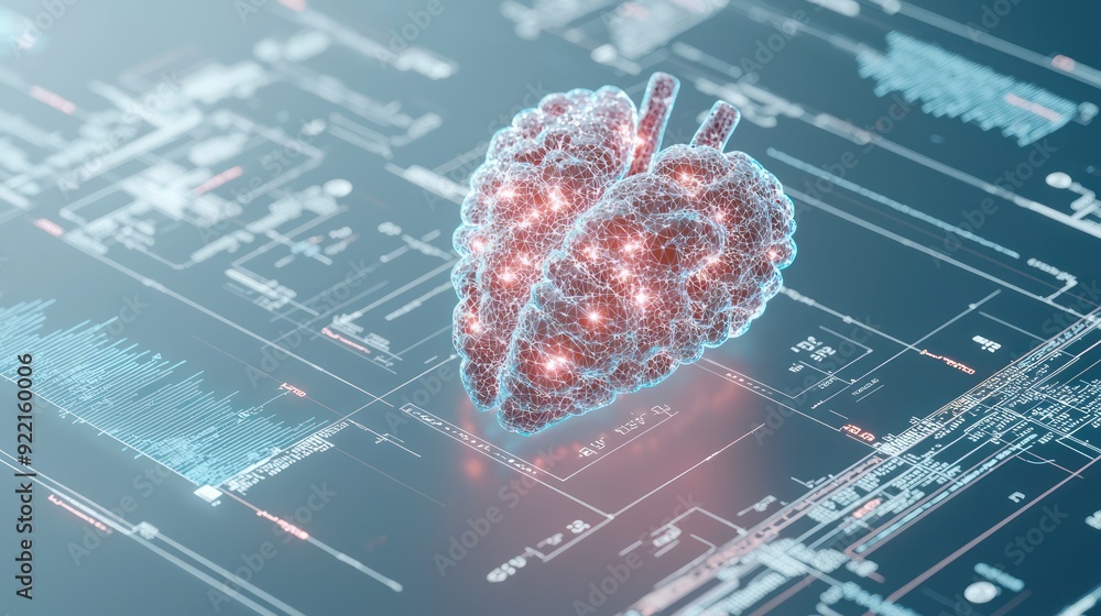 Poster futuristic ai-powered healthcare system with glowing medical data visualizations for advanced diagno