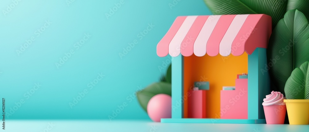 Poster vibrant popup shop promotional displays - with copy space for text in quality