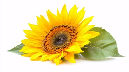 Obraz premium A vibrant sunflower in full bloom, with its large, round, golden-yellow petals radiating from a dark, textured center. The intricate details of the seeds within the center are clearly visible,