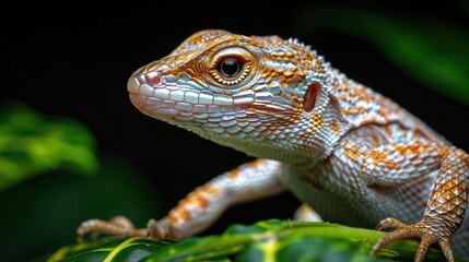 Fototapeta premium A close-up photo of a vividly colored lizard in its natural habitat.