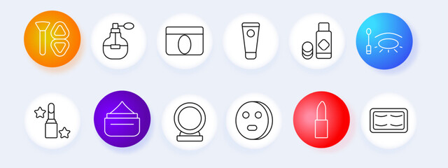 Beauty and cosmetics set icon. Brush, perfume, cream, tube, bottle, makeup, vector, graphic, design, skincare, hygiene.