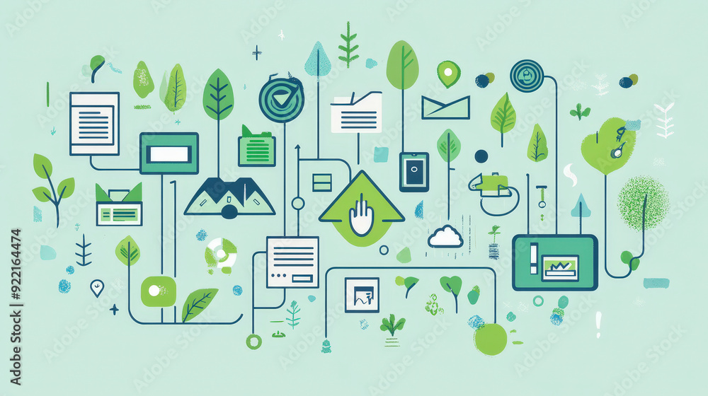 Poster e-documents : showcasing digital ecosystem showcasing interconnected technology elements and environ