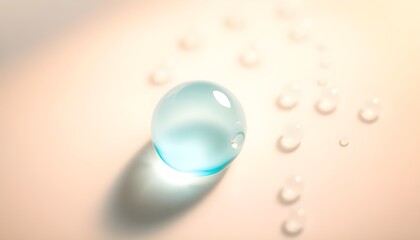 Glycerin gel texture. Blue serum toner drop isolated on white background. Liquid gel moisturizer with bubbles macro