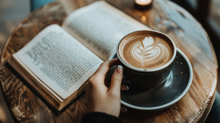 ラテアートを持つ女性の手