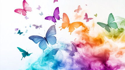 image of butterflies exploding with multicolored smoke