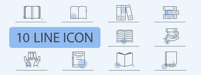 Book set icon. Open book, stack of books, reading, hands, bookmark, education, knowledge, library, literature, study, information, school, digital, paper, academic, learning, education.