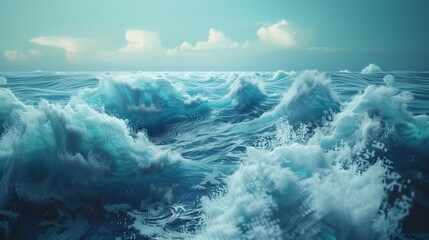 Fototapeta premium A virtual ocean's waves crash against pixelated shores, each crest embodying the strength of algorithmic artistry.