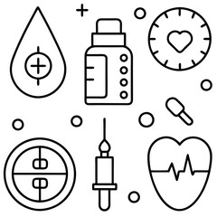 Diabetes Care Icons, Blood Sugar Test Silhouette Black Vector