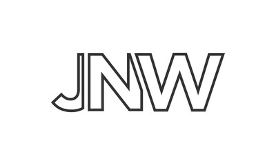 JNW logo design template with strong and modern bold text. Initial based vector logotype featuring simple and minimal typography. Trendy company identity.