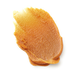 Peanut butter crunch smear isolated on a white background. Peanut texture macro.Peanut butter crunch smear isolated on a white background. Peanut texture macro.