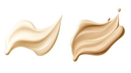Fototapeta premium Realistic cosmetic cream smears.Cosmetic swatches for a face. Smooth texture: white and beige creamy strokes skincare is isolated on a transparent background.