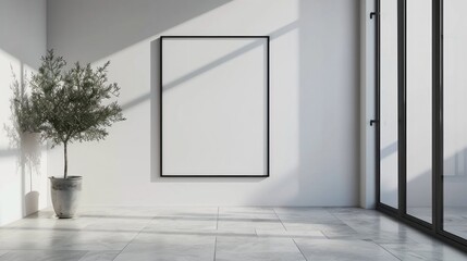 Minimalist living room, featuring clear wall imitation, canvas for imagination