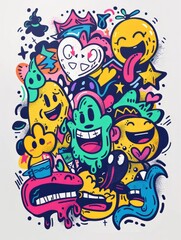 Fototapeta premium Doodle Art Illustration for Merchandise Clothing, Fashion Textile, Sport Apparel and Clothes Design Printing, Street Art Graffiti Pattern, Colorful Streetwear Design Bundle.