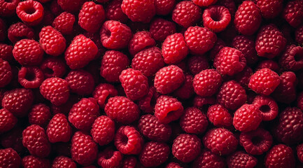 Background of fresh raspberries. Top view. Toned.