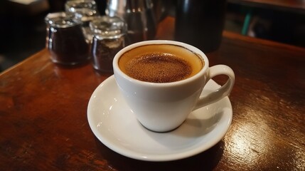 Fototapeta premium Freshly Brewed Espresso in a White Cup