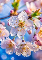 Cherry blossom with water drops