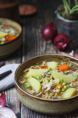 A bowl with traditional German dish - stew Eintopf	