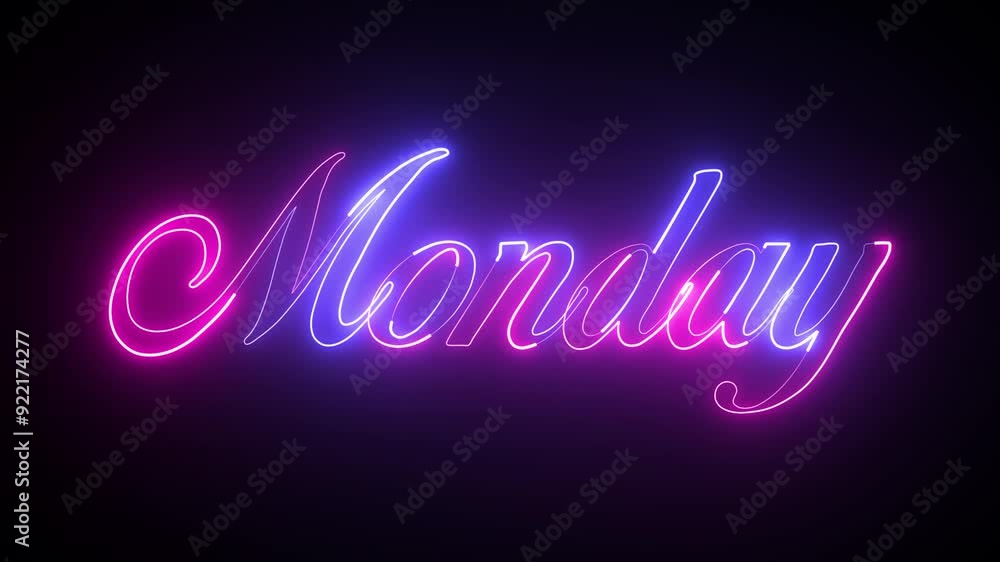 Poster abstract glowing text day monday light neon effect background animation. saturday text animation: 4k
