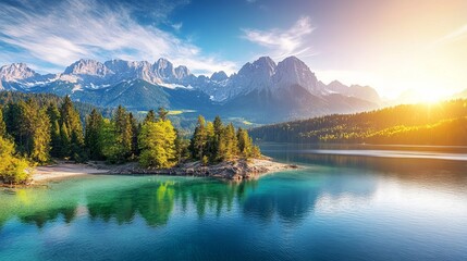 Fototapeta premium Serene Mountain Landscape at Sunrise