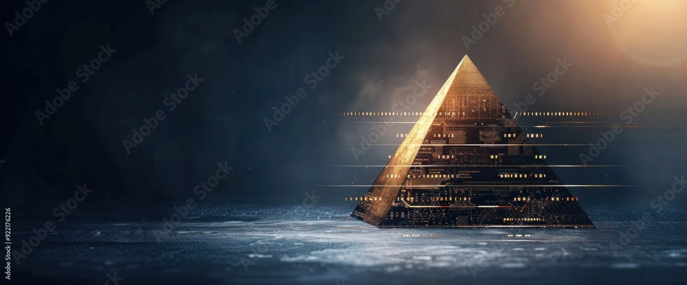 Poster abstract background with business graphs and egyptian pyramids, featuring natural lighting and copy 