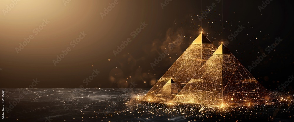 Poster abstract background with egyptian pyramids and business graphs, featuring natural light and copy spa