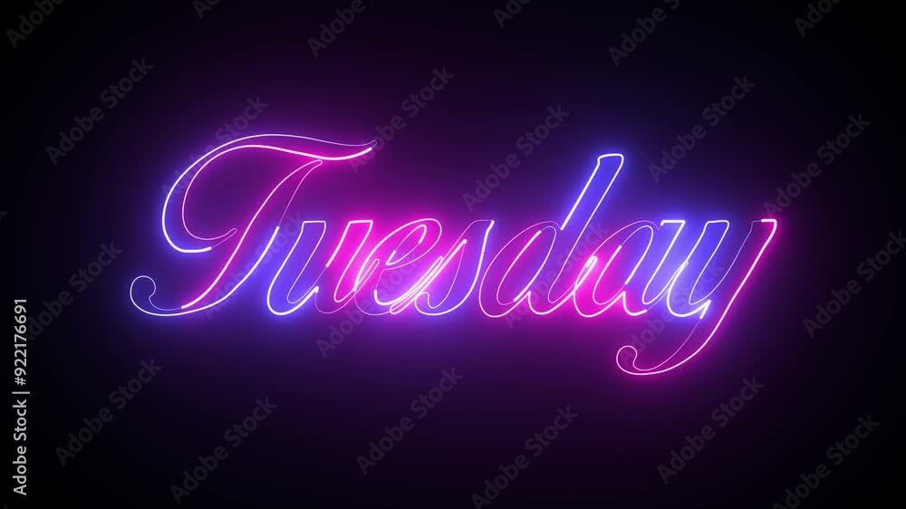 Poster abstract glowing text day tuesday light neon effect background animation. saturday text animation: 4