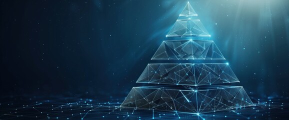 Business graph-themed abstract background with Egyptian pyramids, illuminated naturally, and open copy space