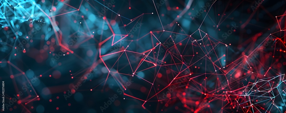Poster abstract network of red and blue lines and points