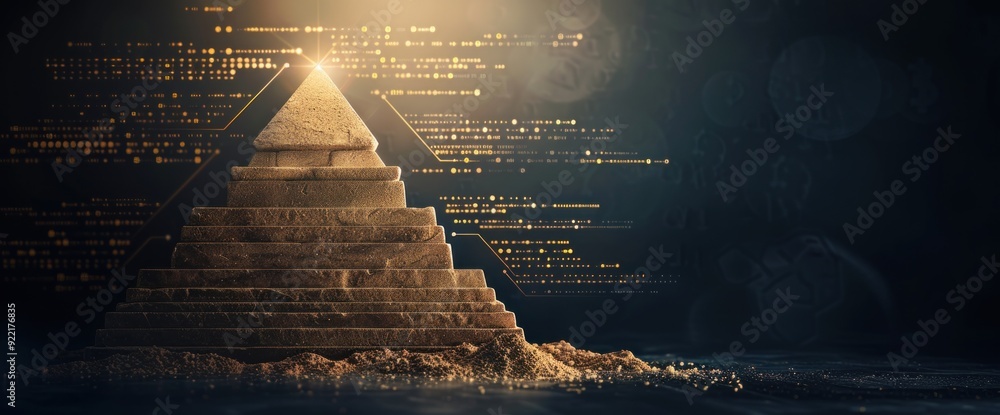 Aufkleber egyptian pyramids integrated into abstract business graphs with natural lighting and empty space for