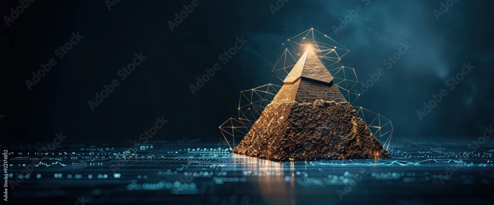 Poster egyptian pyramids integrated into abstract business graphs with natural lighting and spacious copy s