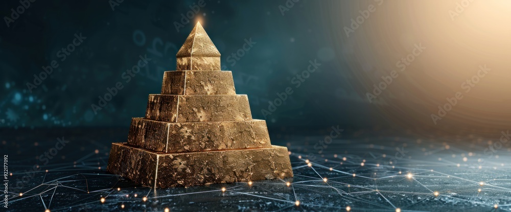 Poster egyptian pyramid shapes in abstract business graphs background with natural light and blank copy spa