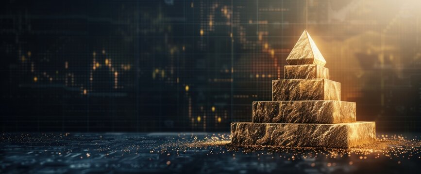 Egyptian pyramid motifs in abstract business graphs background, natural light, and ample copy space