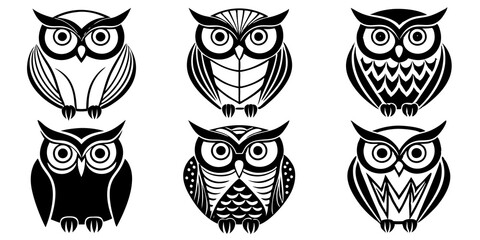 Collection of owl birds, owl birds silhouette vector illustration