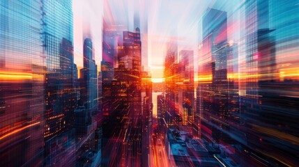 Cityscape with Blurry Lights at Sunset