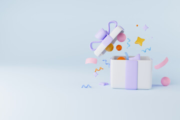 3D rendering of gift box and objects on the floor.