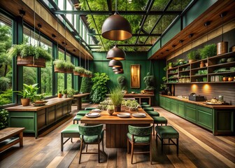 Naklejka premium Serene Umami Haven: Calming, earthy, savory, deep green, culinary sanctuary