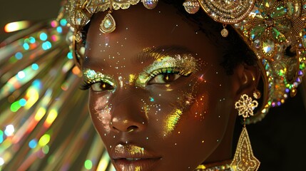 portrait of a person in the rain gold Holographic AI fashion designer couture by algorithm