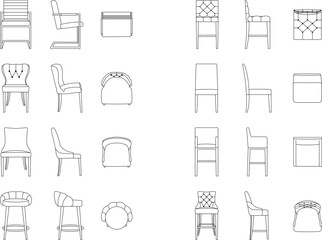 A set of chair models with a view from three angles