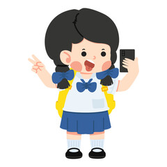 Girl student taking a selfie with smartphone