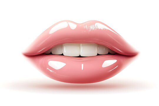 Realistic smiling female lips on white background  illustration