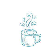 Line style green cup of hot coffee, tea or cacao drink. Icon. Isolated