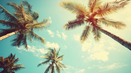 Tropical Palm Trees Under Blue Sky